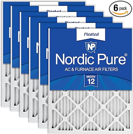 Nordic Pure 20x25x1 (Actual Size: 19 1/2 x 24 1/2 x 3/4) Pleated MERV 12 Air Filters 6 Pack