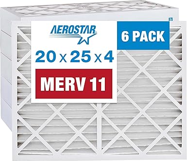 Aerostar 20x25x4 MERV 11 Air Filter, 6 Count, Actual Size (19.50 x 24.50 x 3.75) HVAC, Furnace Filter for Dust, Pet Dander, Smoke & Allergies (MPR 1200 / FPR 7) Fits Lennox & Honeywell Devices